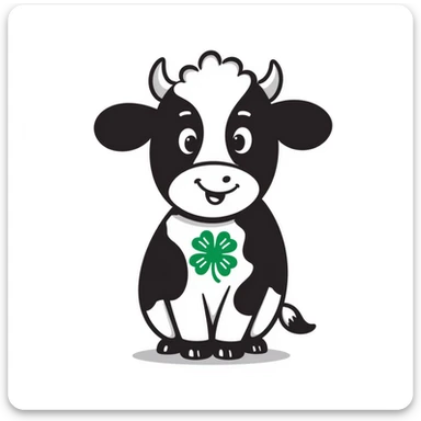 hand drawn doodle style 4-H black show steer with a green 4-H clover badge sticker