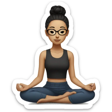 light skinned girl with glasses and a bun with black hair, meditating on the floor sticker