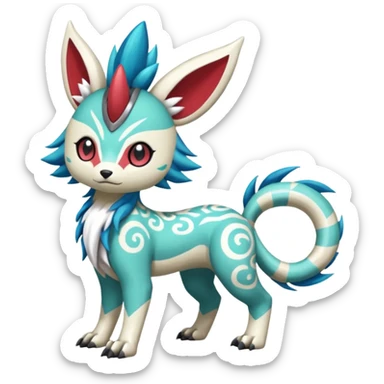  Tropical Tiny Marked Patterned Tribal WereGarurumon-Suicune-Linoone-Meloetta-Zangoose-fusion-hybrid-creature (full body) sticker