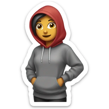 una chica morena con una sudadera y una capucha saludando sticker