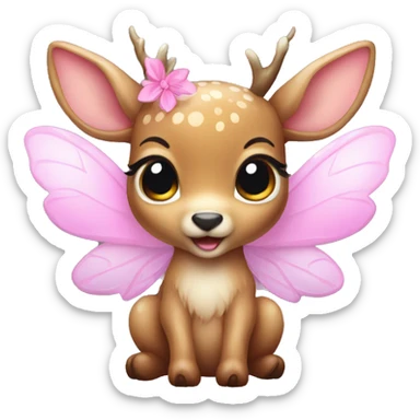 baby deer with fairy wings and a pink bow around its neck  sticker