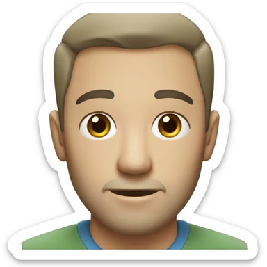 man with very short beard and very short hair that is a little bit grey (with a little black). greyish green shirt and blue eyes. sticker