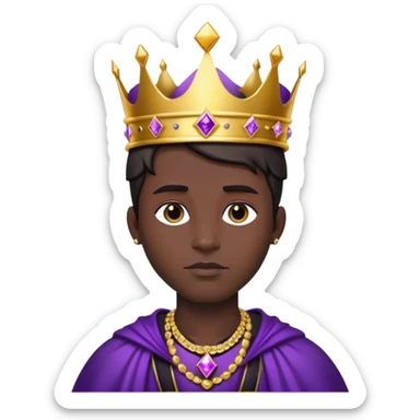 King, dark hair, golden crown, black clothes, purple diamonds  sticker