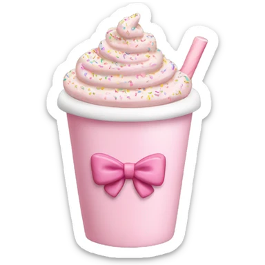 Light pink latte with sprinkles tied with a bow sticker