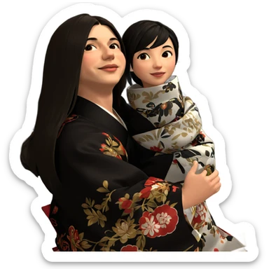 japanese couple in traditional attire sticker