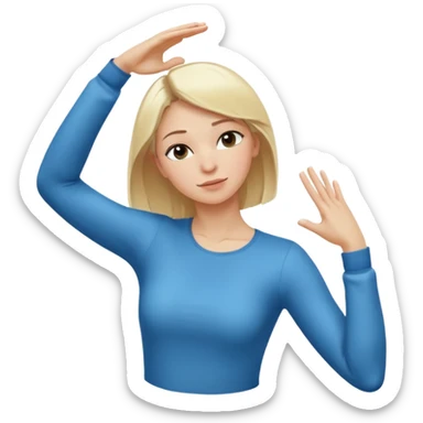 a white blonde woman doing the dab dance pose: one arm bent and angled upward across the face, the other arm extended straight out in the opposite direction, head tucked into the bent elbow, standing confidently sticker