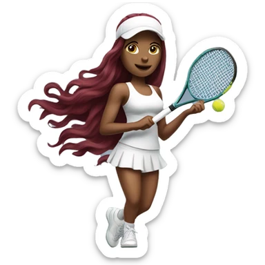 Beautiful tattooed  burgundy long haired woman playing tennis sticker