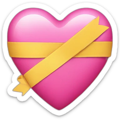 Pink heart with a yellow bow with a band-aid sticker