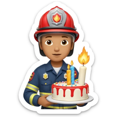 A firefighter extinguishing a party sticker