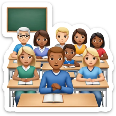 adults sitting in a classroom sticker