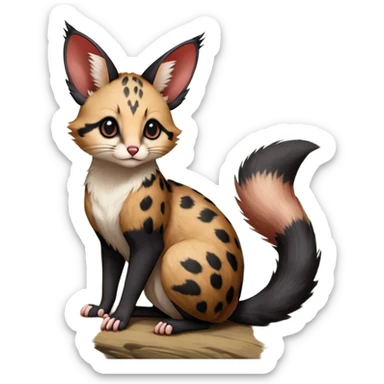 Red, black-pointed, soft natural realistic romantic vintage antique divine beautiful elegant pretty precious cute young youthful  Fakémon-Pokémon-opossum-feline-mouse-serval-caracal-chinchilla-Minccino-Cinccino-Meowstic-rodent-hybrid-creature with a big fluffy bushy tail (full body) sticker