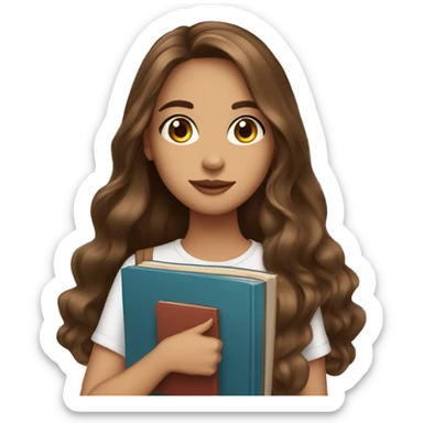 Pretty girl brown long hair makeup with books in hand  sticker