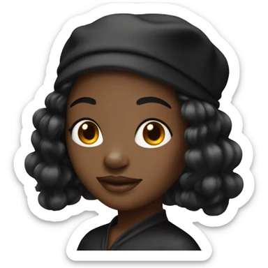 black girl wearing a black satin hair bonnet sticker