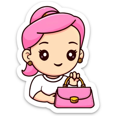 woman with gold earrings holding a pink purse sticker
