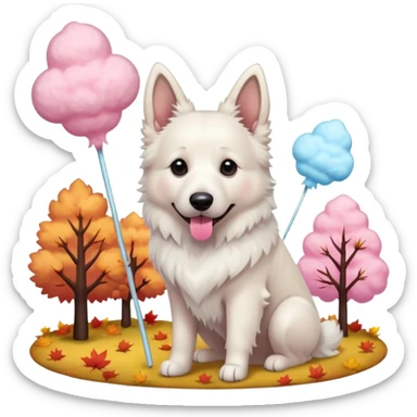 White belgian Shepard In the middle of autumn with Cotton candy  
 sticker