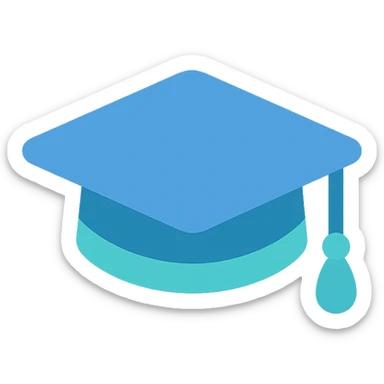Graduation cap, flat emoji style, outline with blue and turquoise colors sticker