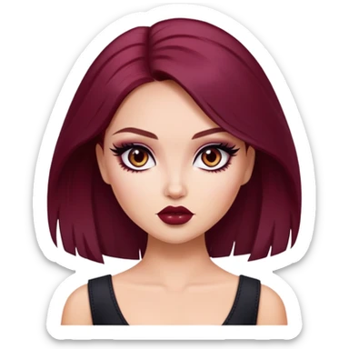 dark winered hair, pretty eyes, pretty makeup, pretty bratz baddie sticker