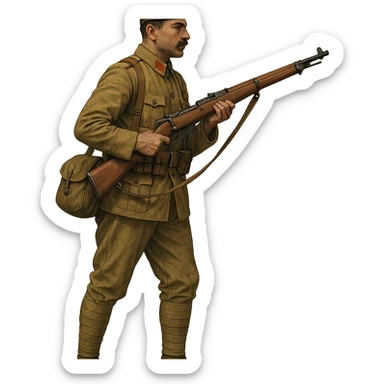 Ottoman soldier, WW1 era, holding rifle, military uniform, side view sticker