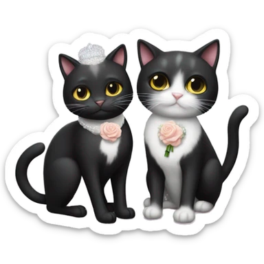 Black cat getting married to white cat sticker