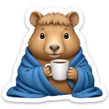 baby capypara in cozy blanket, drink coffee sticker