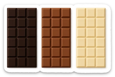 3 BARRETTE DI CIOCCOLATO, UNA FONDENTE, UNA AL LATTE E UNA BIANCA, VISTE DALL'ALTO, IPERREALISTICO 4K sticker