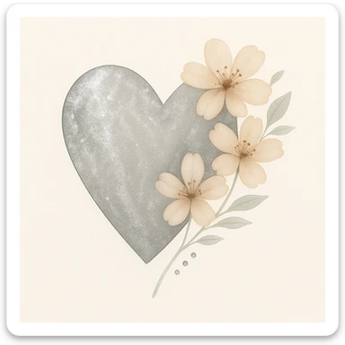 Make the silver accents and details absolutely dominant and overwhelming on the heart with sakura, watercolor style. sticker