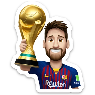 Messi con la copa del mundo y su cara tenga una cabra sticker