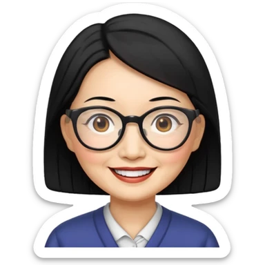 black hair Elder asian woman with glasses sticker