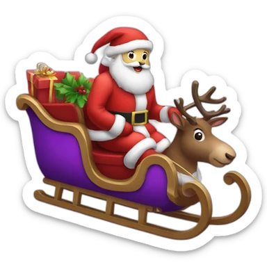 Santa Claus dressed in purple with a sleigh with reindeer sticker