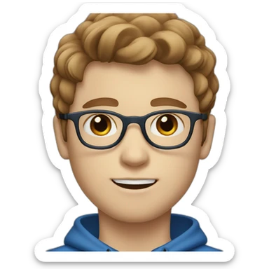 White boy with blue eyes with glasses with brown hair sticker