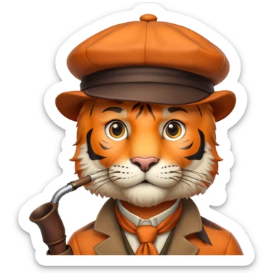 Tiger Sherlock Holmes with pipe and deerstalker hat sticker