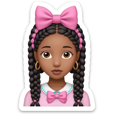 a cute black girl with long goddess braids and a cute pink bow on her head  sticker