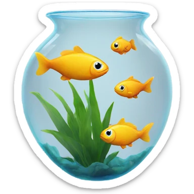 fishes in a clear vase with a plant sticker