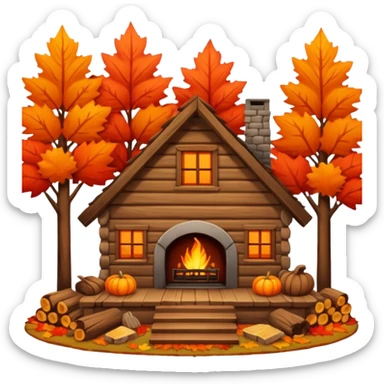 🏡🍁🔥 Cozy cabin with fireplace in autumn sticker