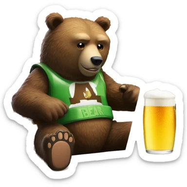 Bear drink beer working on Movement project in its chair front of laptop sticker