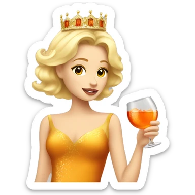 beautiful blond princess with crown in a golden dress drinking aperol sticker