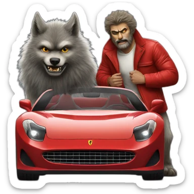 wolfman standing against ferrari car sticker