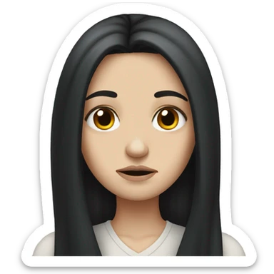 sad white girl with long black hair sticker