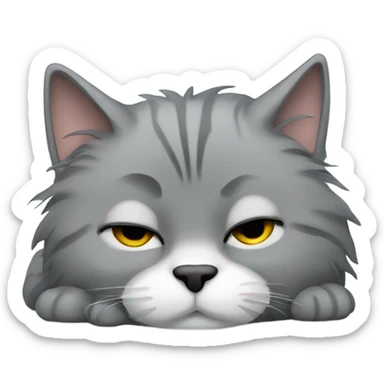 Grey fluffy cat sleeping sticker