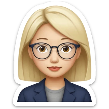 asian looking female with slight blonde hair a little longer  with eye glasses, fair complexion not that pointed nose but slighty little eye please sticker