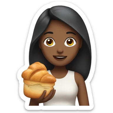 girl with dark hair holding a croissant sticker