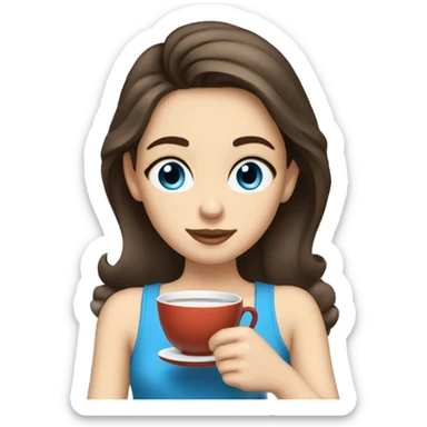 Girl sipping tea brunette blue eyes sticker
