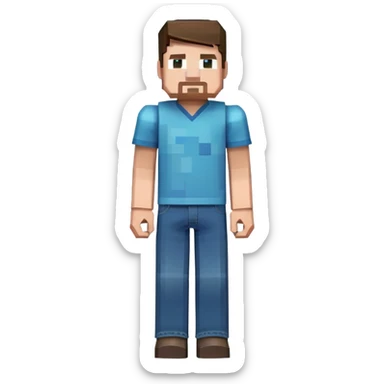 Minecraft Steve character full body with blue shirt and jeans, pixelated blocky style sticker
