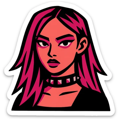 BLACKPINK-inspired gothic choker, no hearts, black and pink, bold and expressive, vibrant toon style sticker