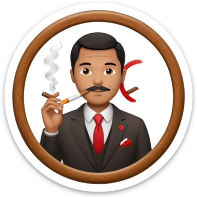 Draw a no smoking sign. Next to it, there is a man in a suit smoking a cigar. sticker