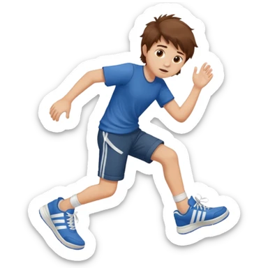 boy with messy brown hair bringing his foot closer sticker
