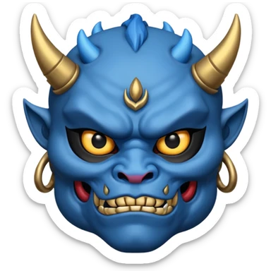 blue oni with black and gold eye sticker