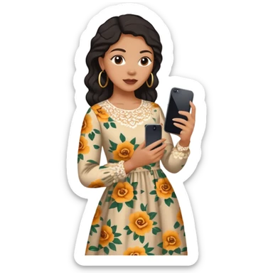 A woman that’s biracial, black and Mexican wearing a long sleeve long dress holding a phone ￼ sticker