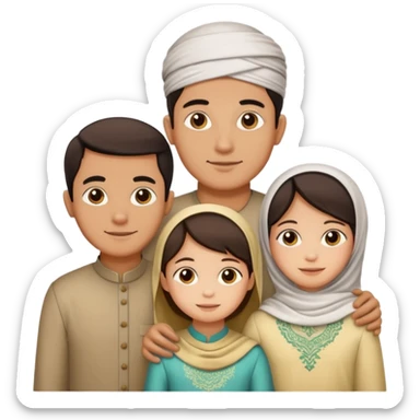 Lebaran. Keluarga terdiri dari Ayah, ibu, dua anak laki-laki dan yang paling kecil seorang anak perempuan. Tulisan : Selamat Lebaran  sticker