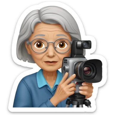 woman cameraman hold a camera, elderly sticker